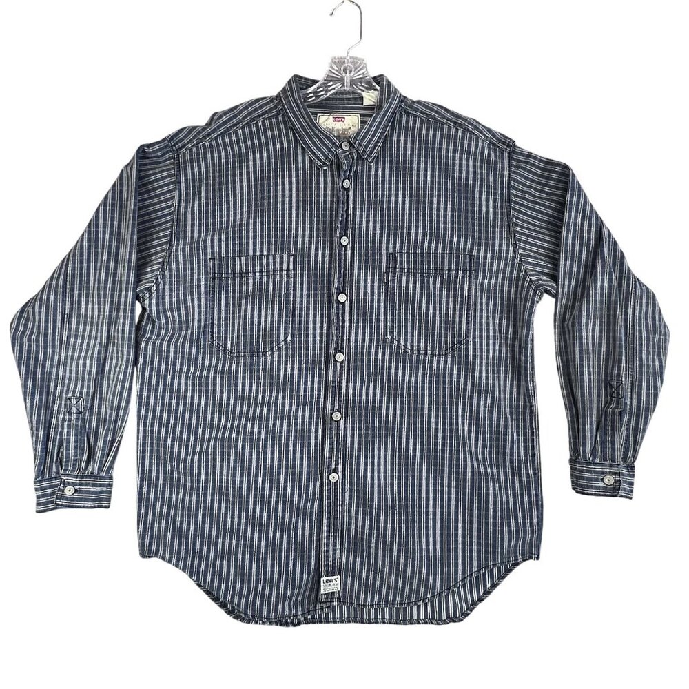 Vintage Levi's Mens XL Shirt Shacket Stripe Denim Western Workwear Hong Kong 90s